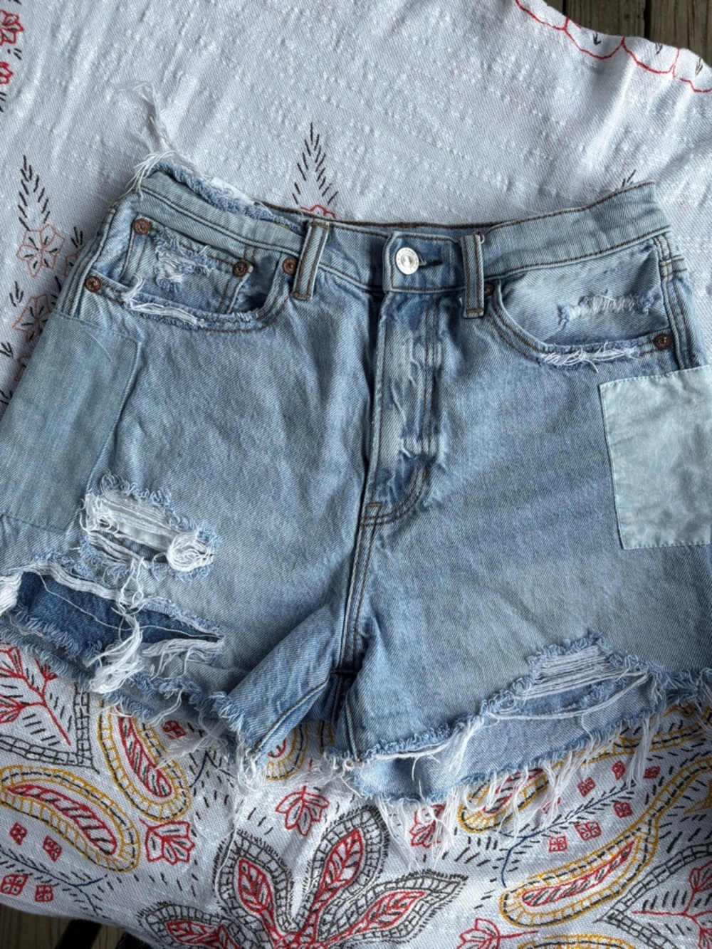 American Eagle Outfitters Light Blue Distressed Denim Shorts